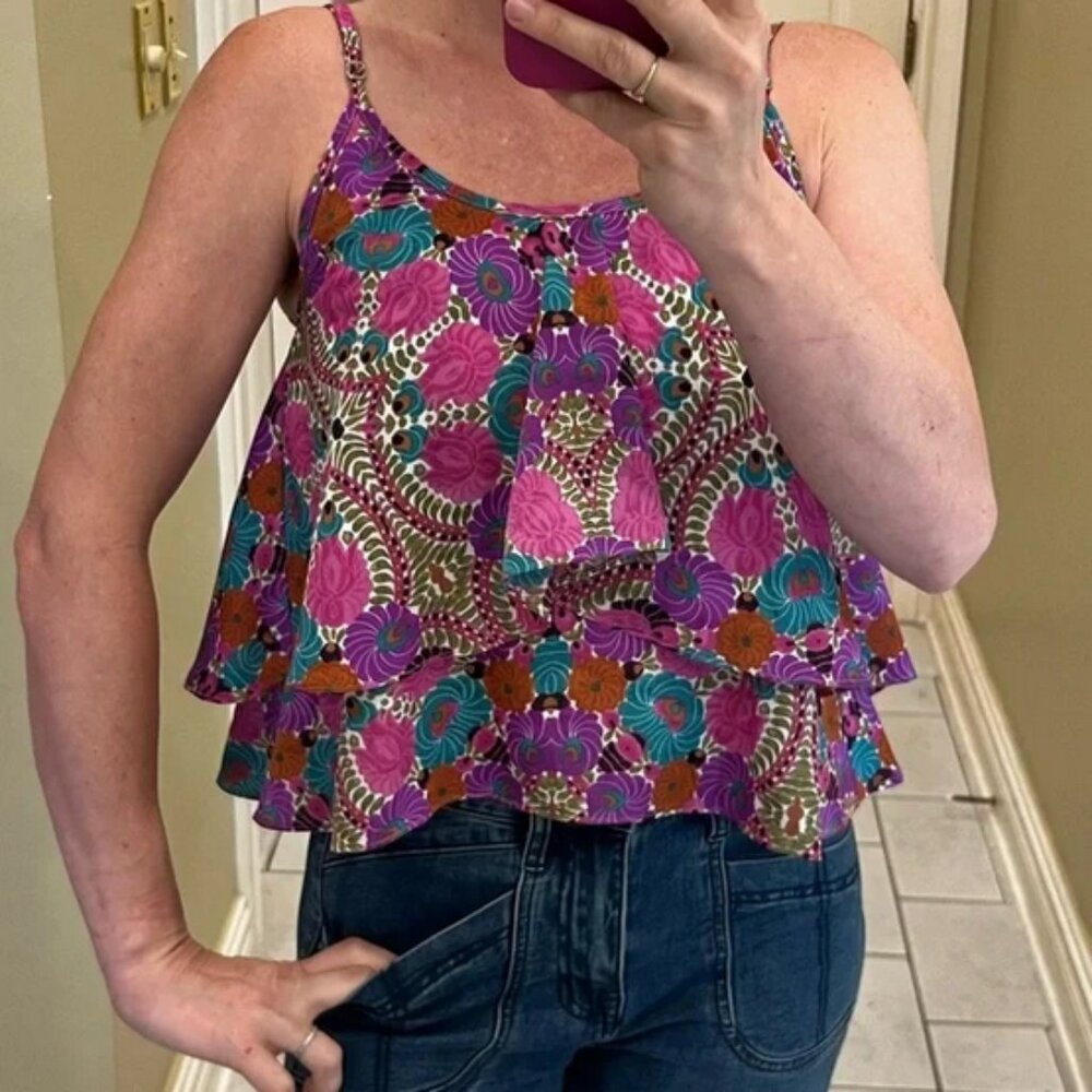 Show Me Your MuMu floral print ruffle spaghetti stap blouse size small - Picture 2 of 5